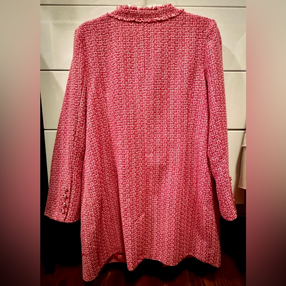 Tweed Bouclé Pink White Jacket Blazer Pearl Buttons Nanette Lepore 🌸💗 - Picture 9 of 10